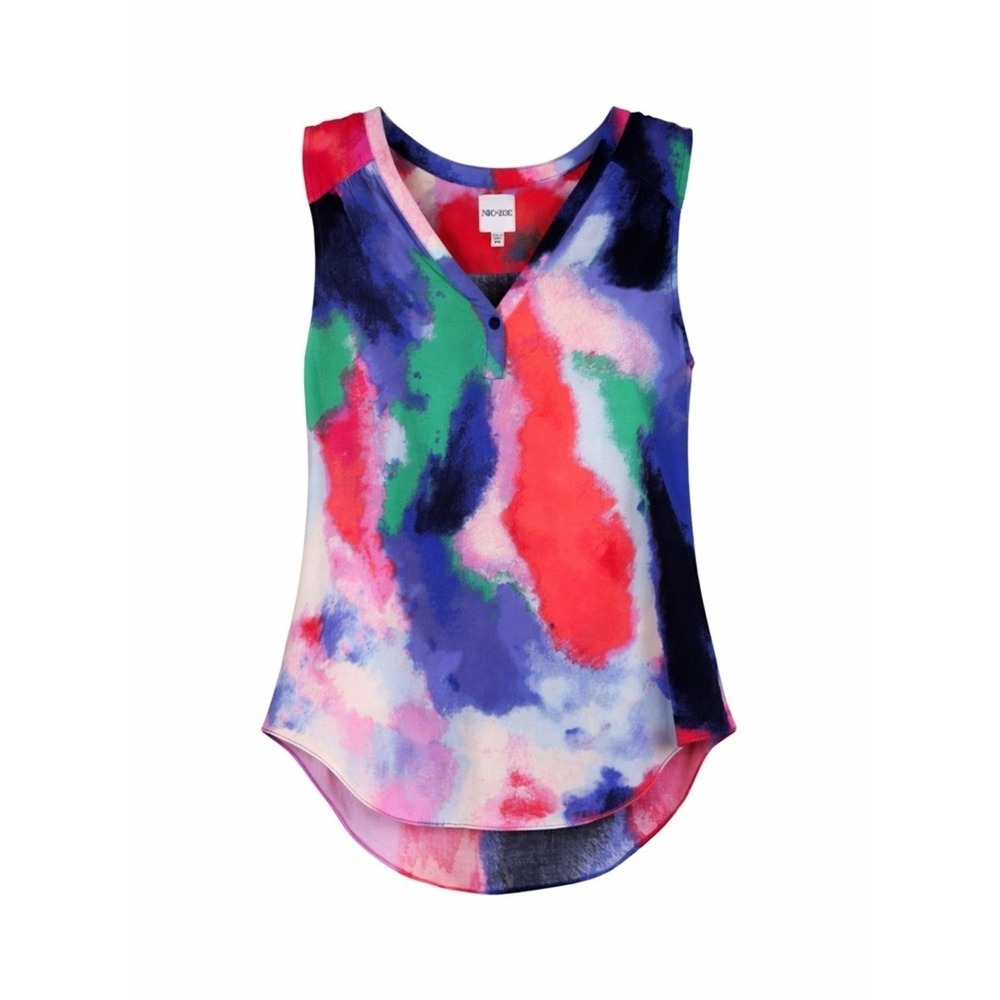 Nic & Zoe Womens Watercolor Blouse‎ Size XXS Petite Coastal Beachy